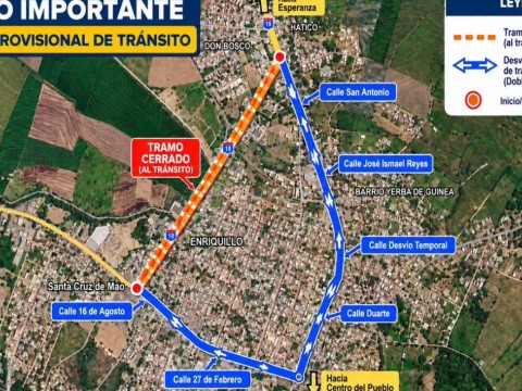 MOPC anuncia desv&iacute;o temporal del tr&aacute;nsito en la avenida Benito Monci&oacute;n de Mao