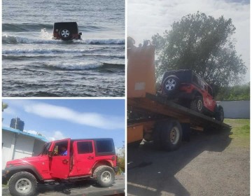 Autoridades rescatan Jeep cay&oacute; al mar