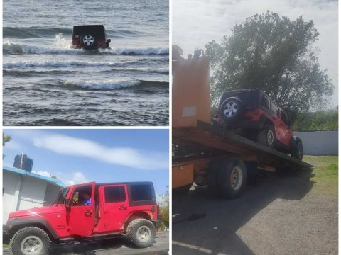 Autoridades rescatan Jeep cay&oacute; al mar