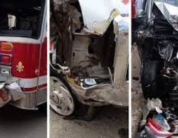 Cami&oacute;n de los bomberos atropella siete personas, mientras participaban en el simulacro de terremoto