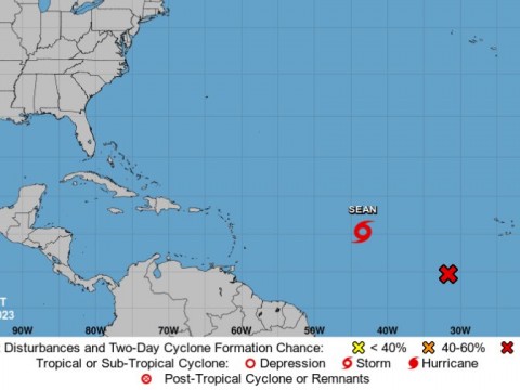 La tormenta tropical Sean se debilita en aguas abiertas del Atl&aacute;ntico