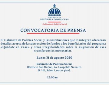 Gabinete de Política Social suspende actividad en la que informaría supuesta sustracción de fondos